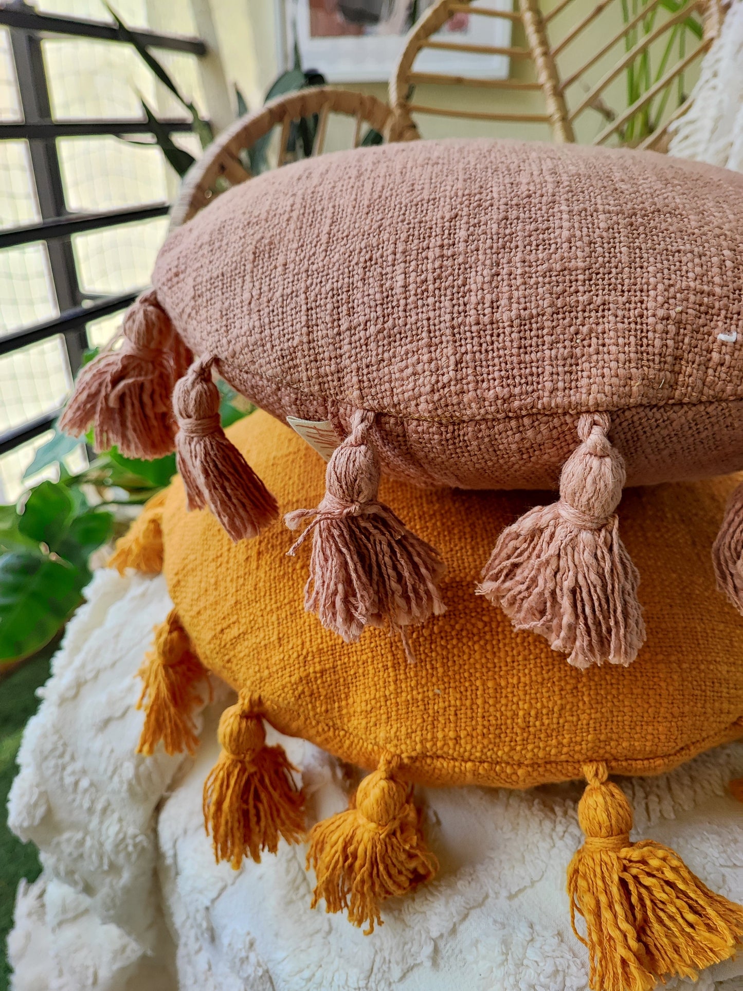 Sage Tassel Pillow Cover-Pillows-Hyppy.in-14inch x 14inch-Without filler-Hyppy.in