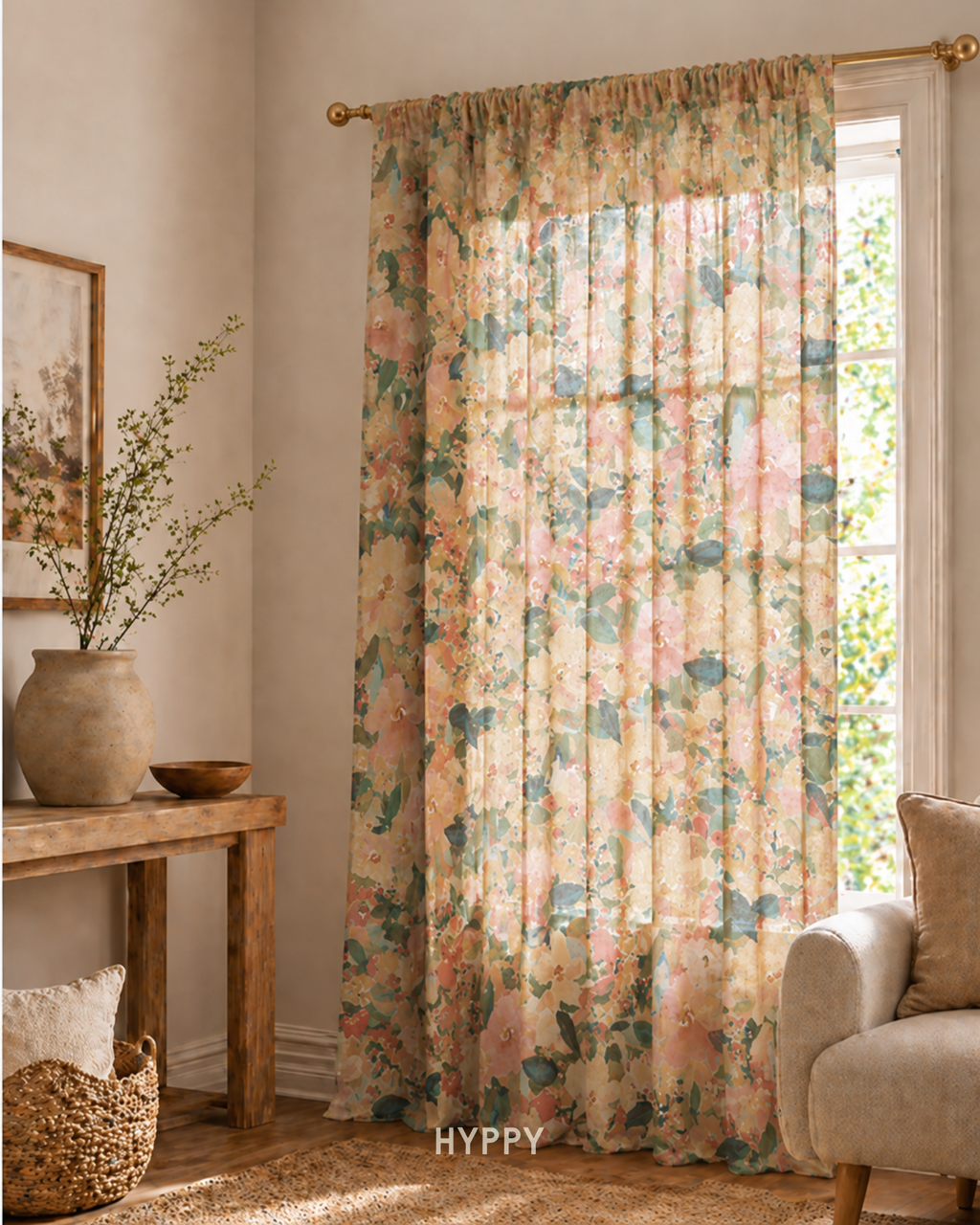 Wildflower Blush Sheer Curtain