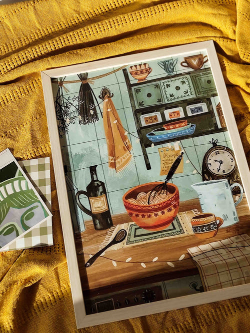 Cozy Kitchen Print-Posters, Prints & Visual Artwork-Hyppy.in-12" x 18"-Framed-Hyppy.in