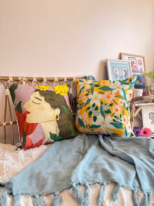 Anthea Illustrated Pillow Cover-Pillows-Hyppy.in-16inch x 16inch-Without filler-Hyppy.in