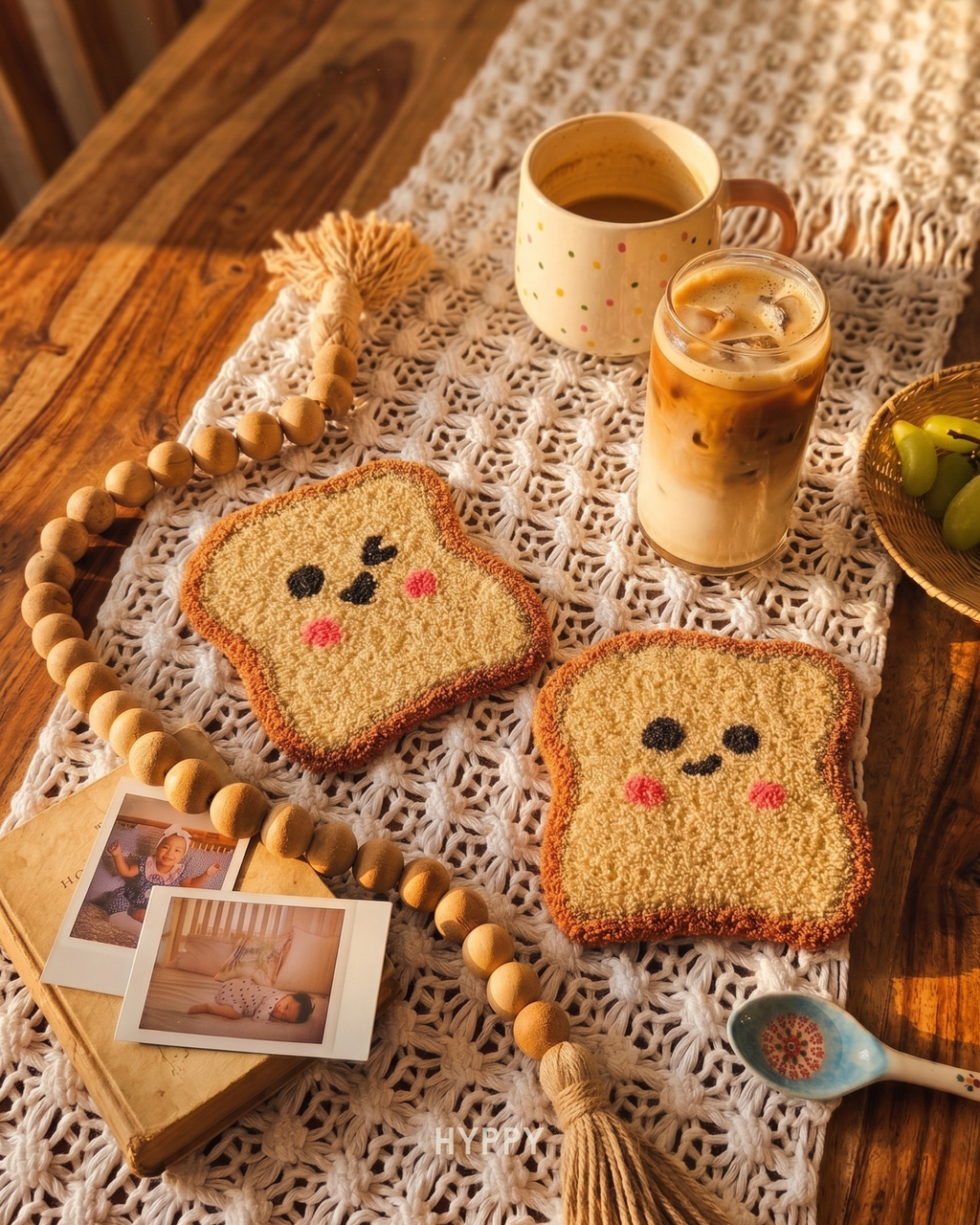 The Toasty Mug Rug Set of 2 — boho mug rug coaster, handcrafted in India by Hyppy