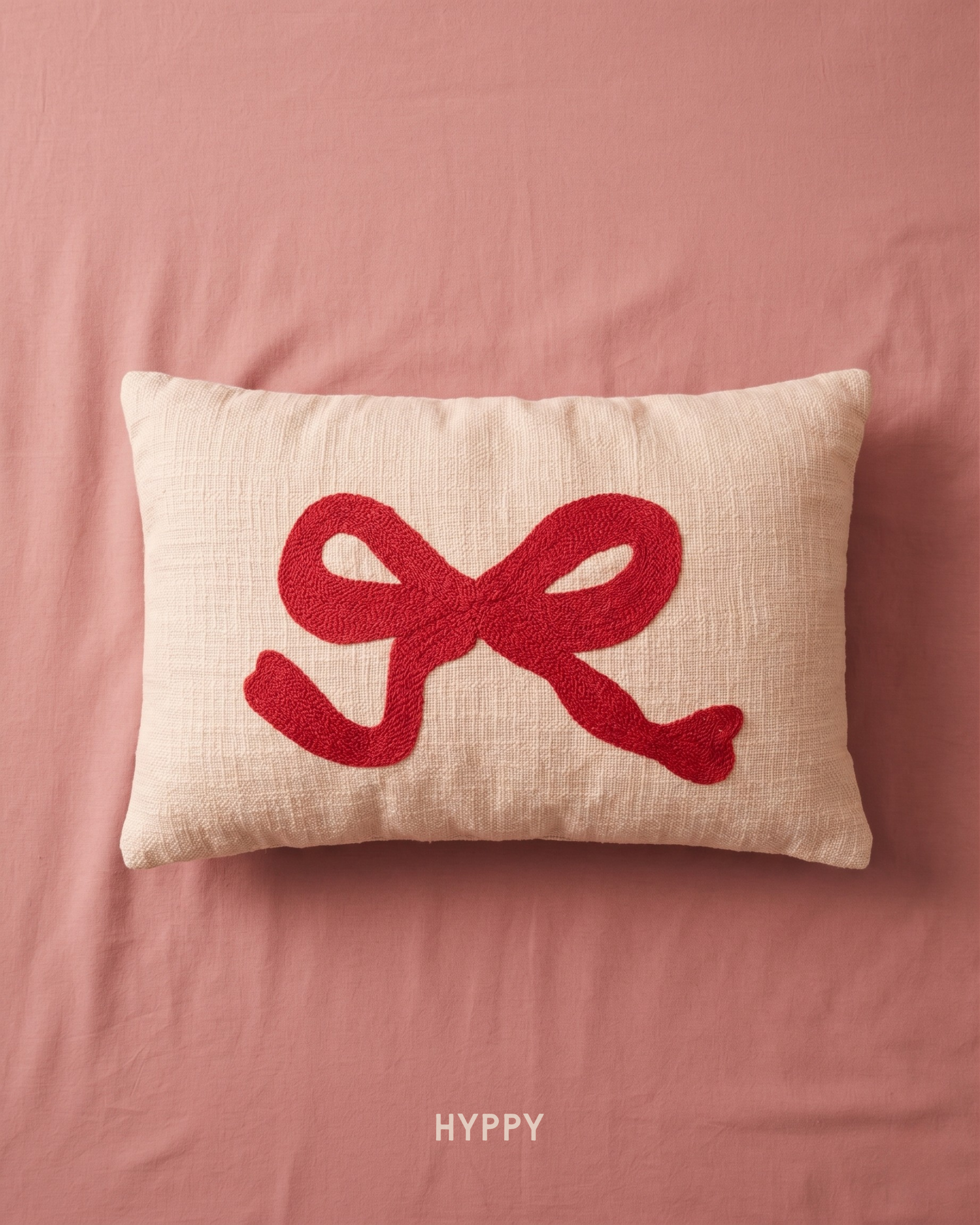 Cherry Bow Embroidered Cushion Cover