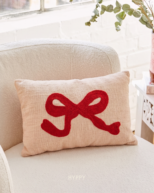 Cherry Bow Embroidered Cushion Cover
