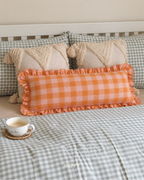 Peachy Gingham Ruffle Lumbar Cushion Cover