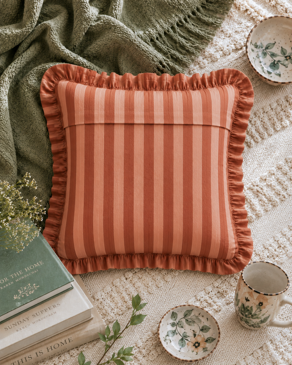 Sunbaked Stripe Ruffle Cushion Cover