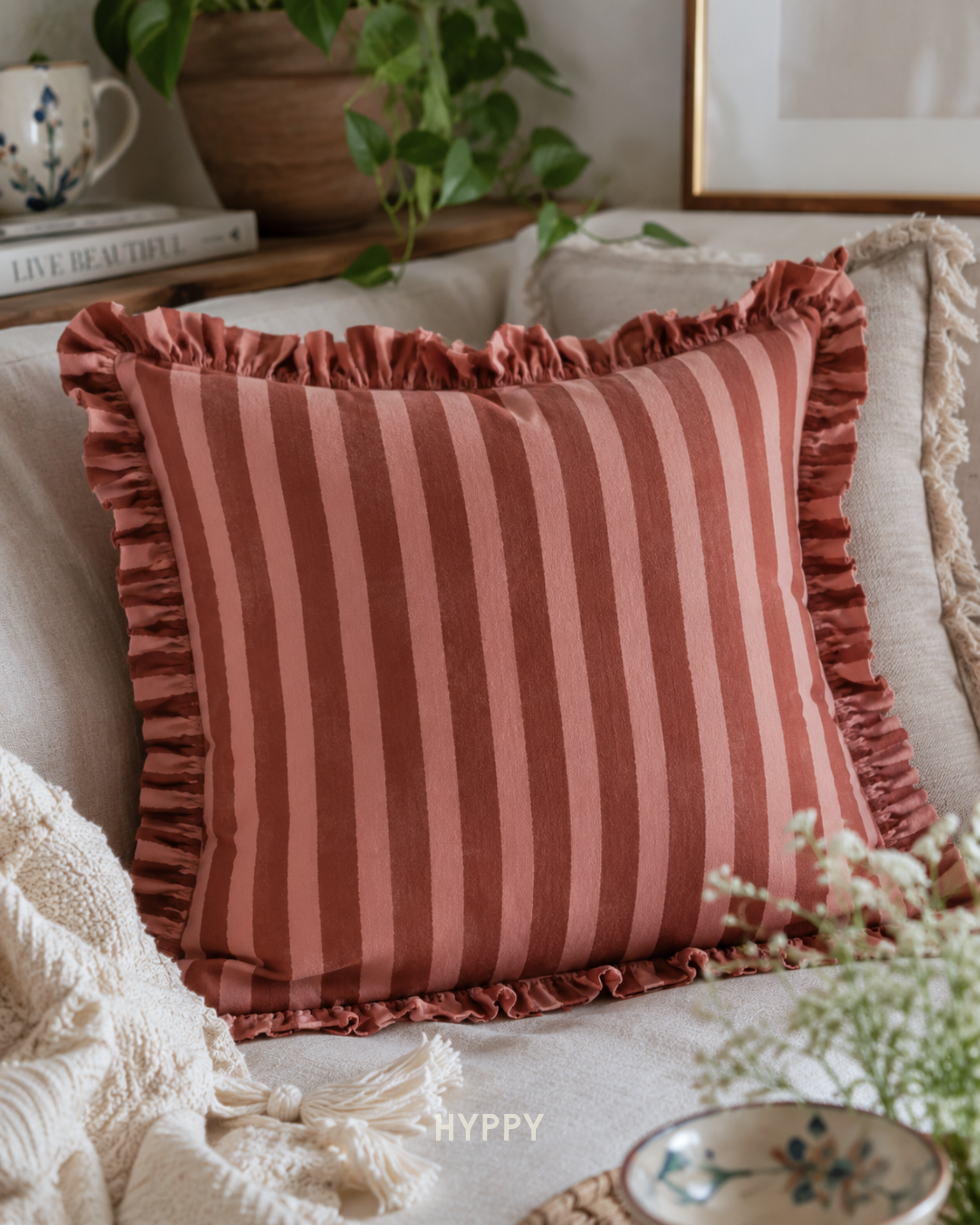 Sunbaked Stripe Ruffle Cushion Cover