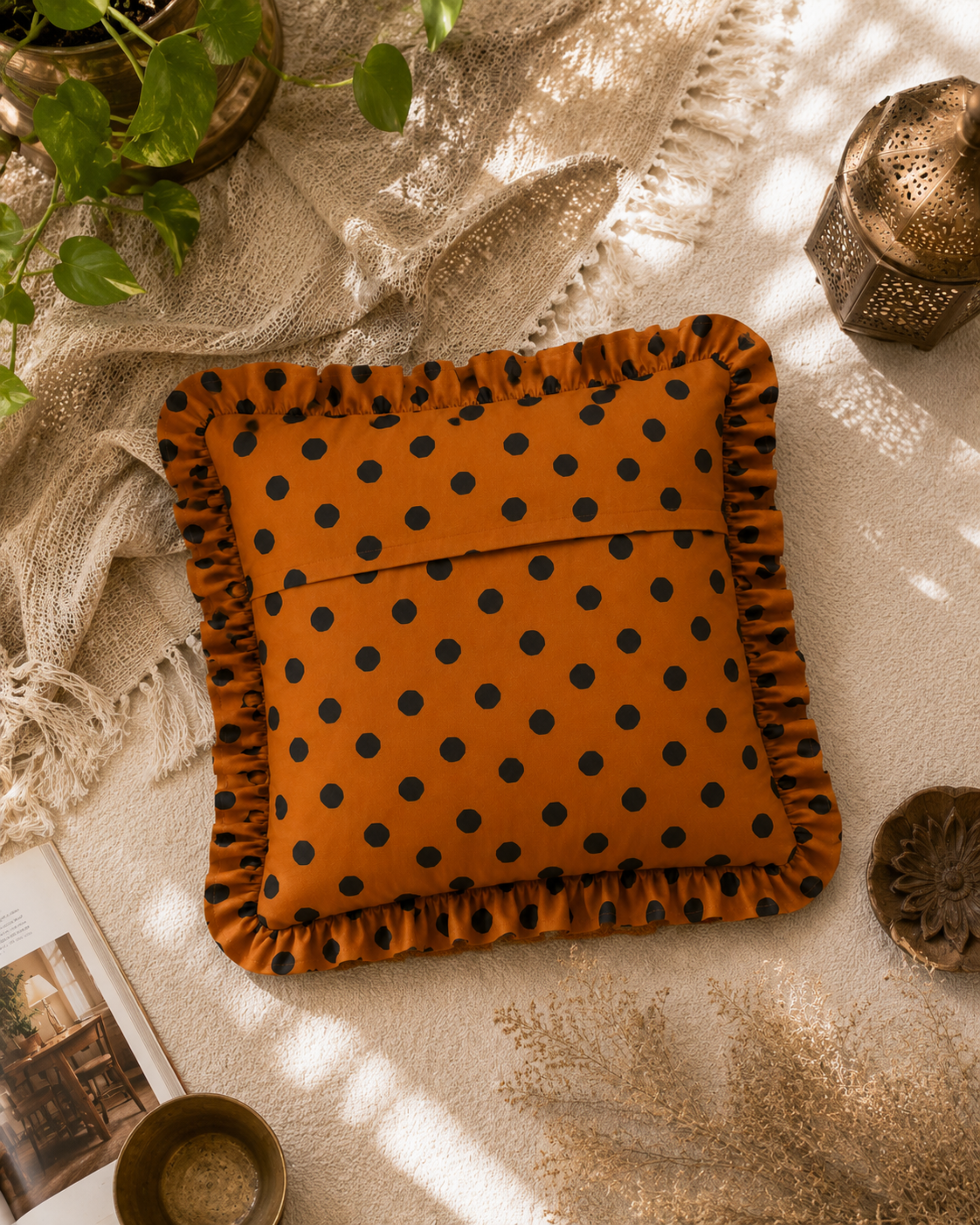 Polka Drama Ruffle Cushion Cover