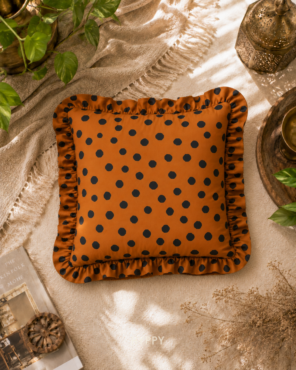 Polka Drama Ruffle Cushion Cover
