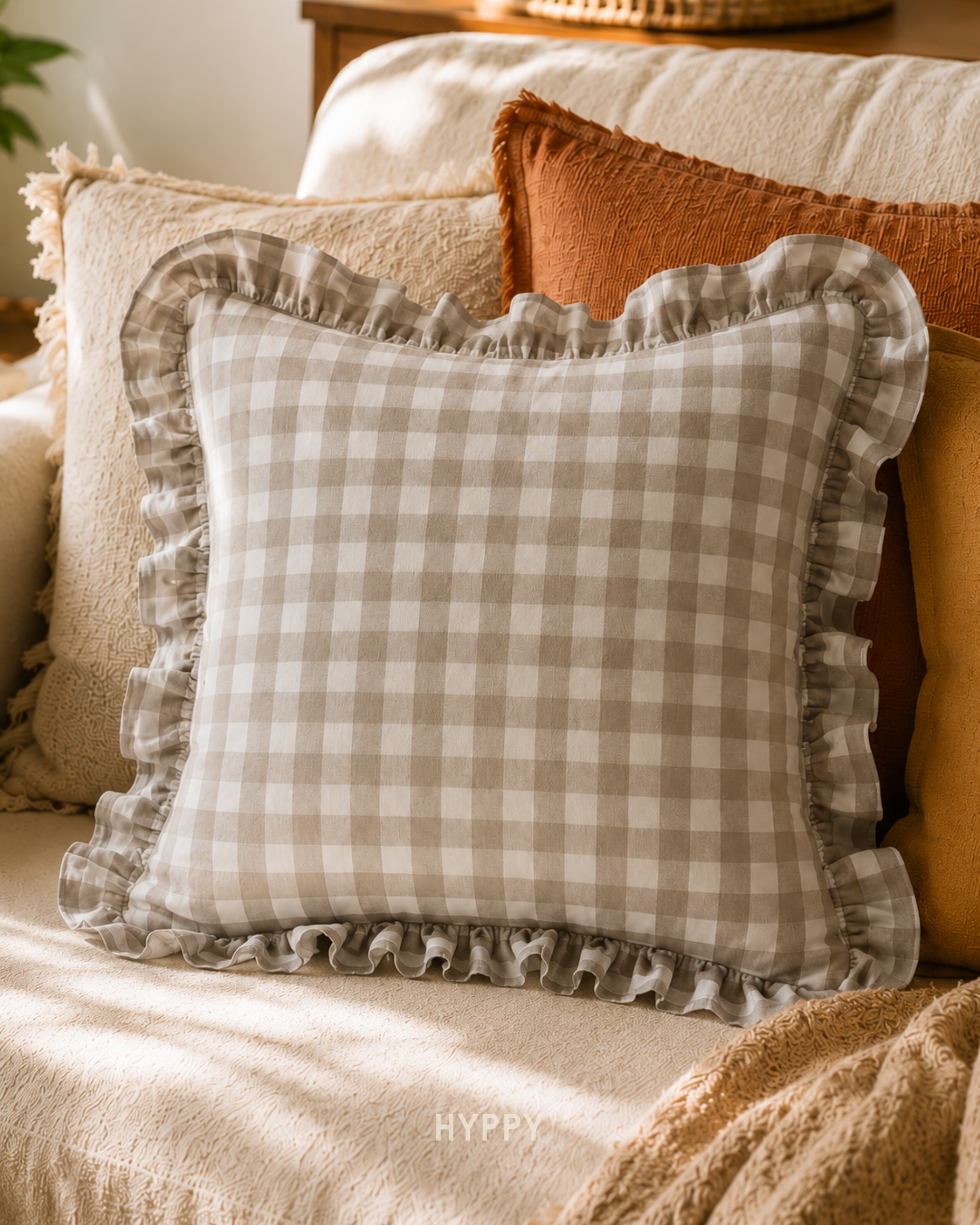 Lush Gingham Ruffle Cushion Cover