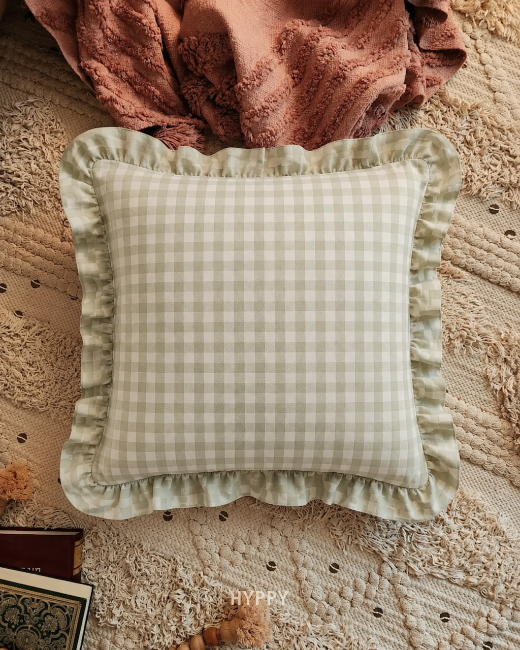 Lush Gingham Ruffle Cushion Cover