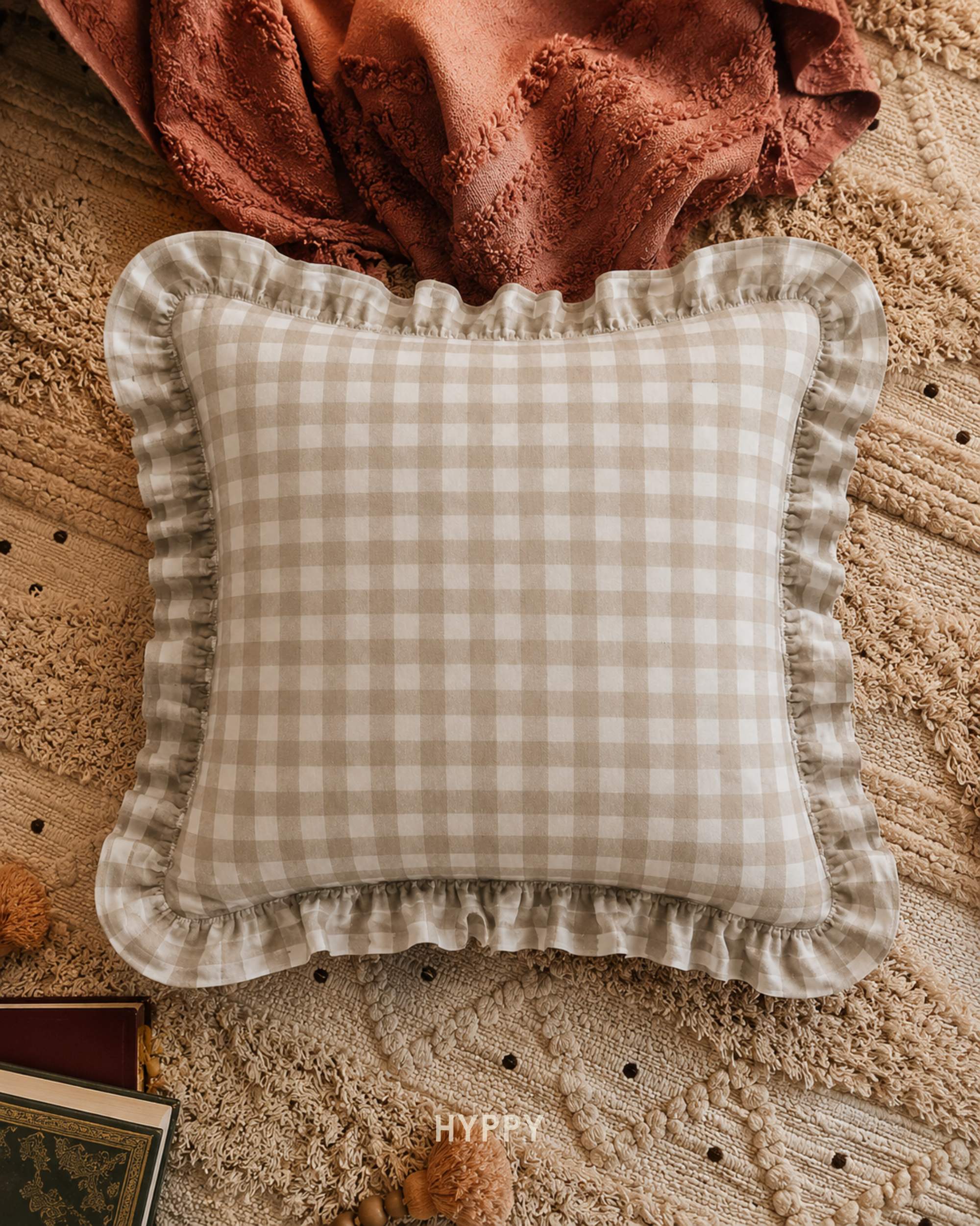 Lush Gingham Ruffle Cushion Cover