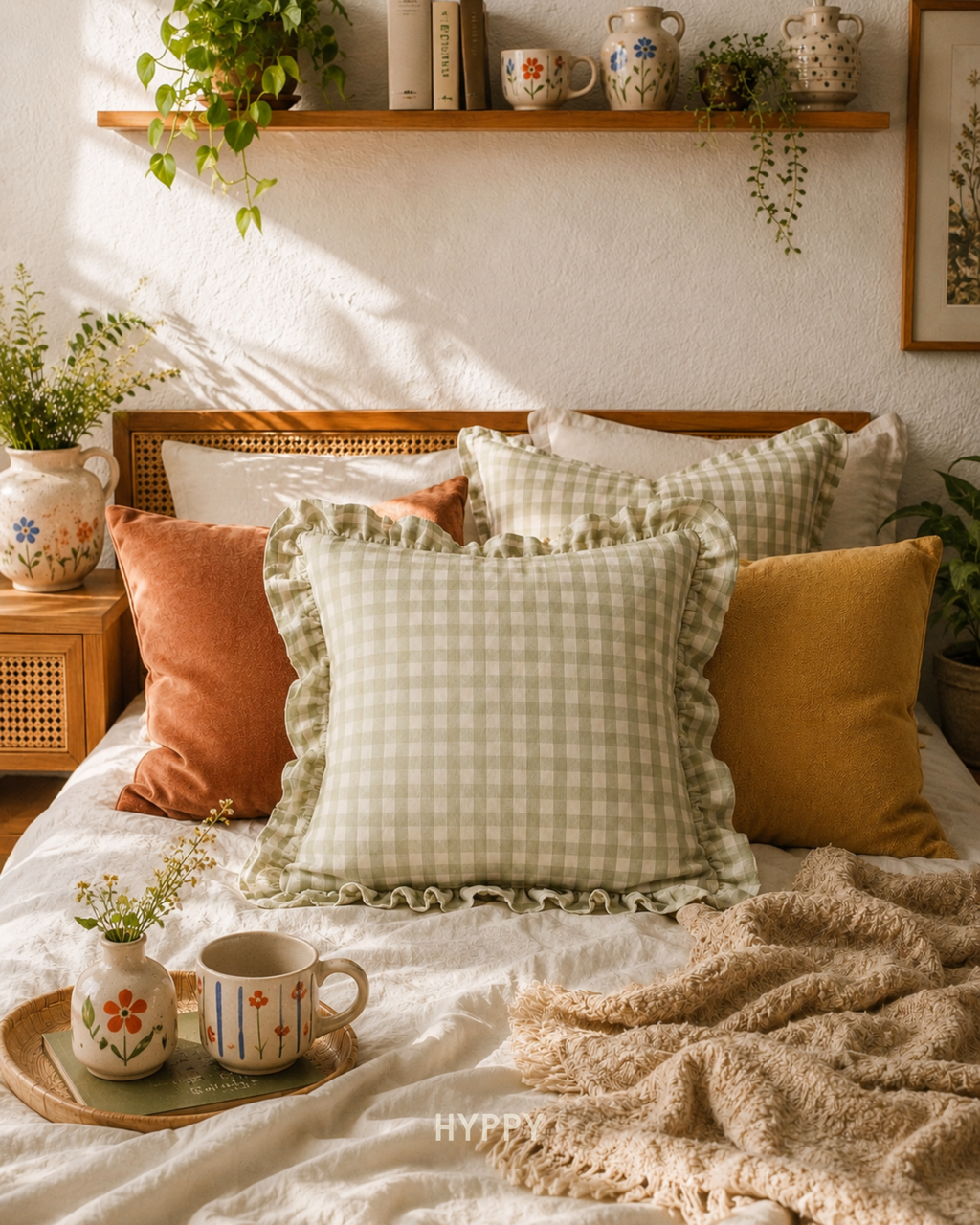 Lush Gingham Ruffle Cushion Cover