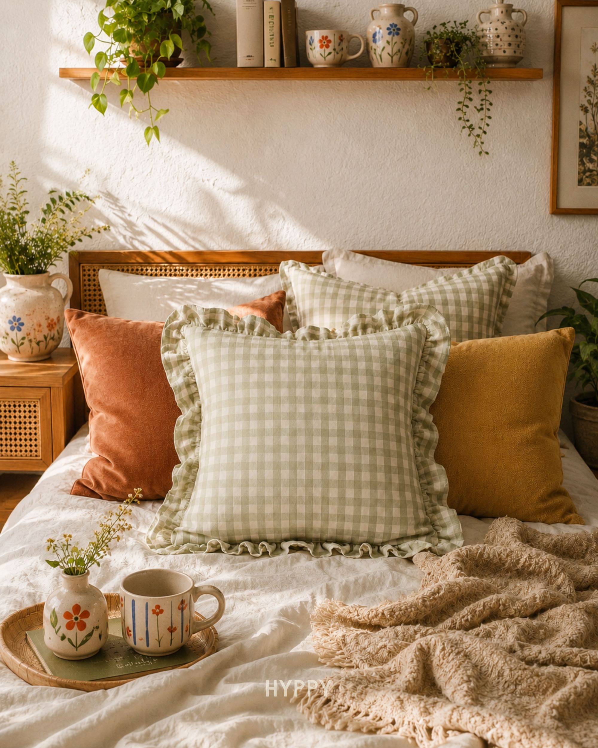 Lush Gingham Ruffle Cushion Cover