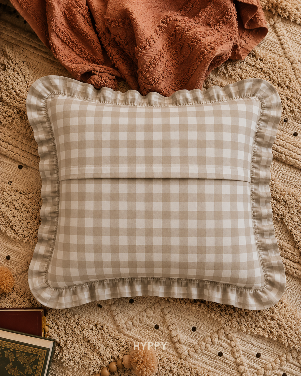Lush Gingham Ruffle Cushion Cover