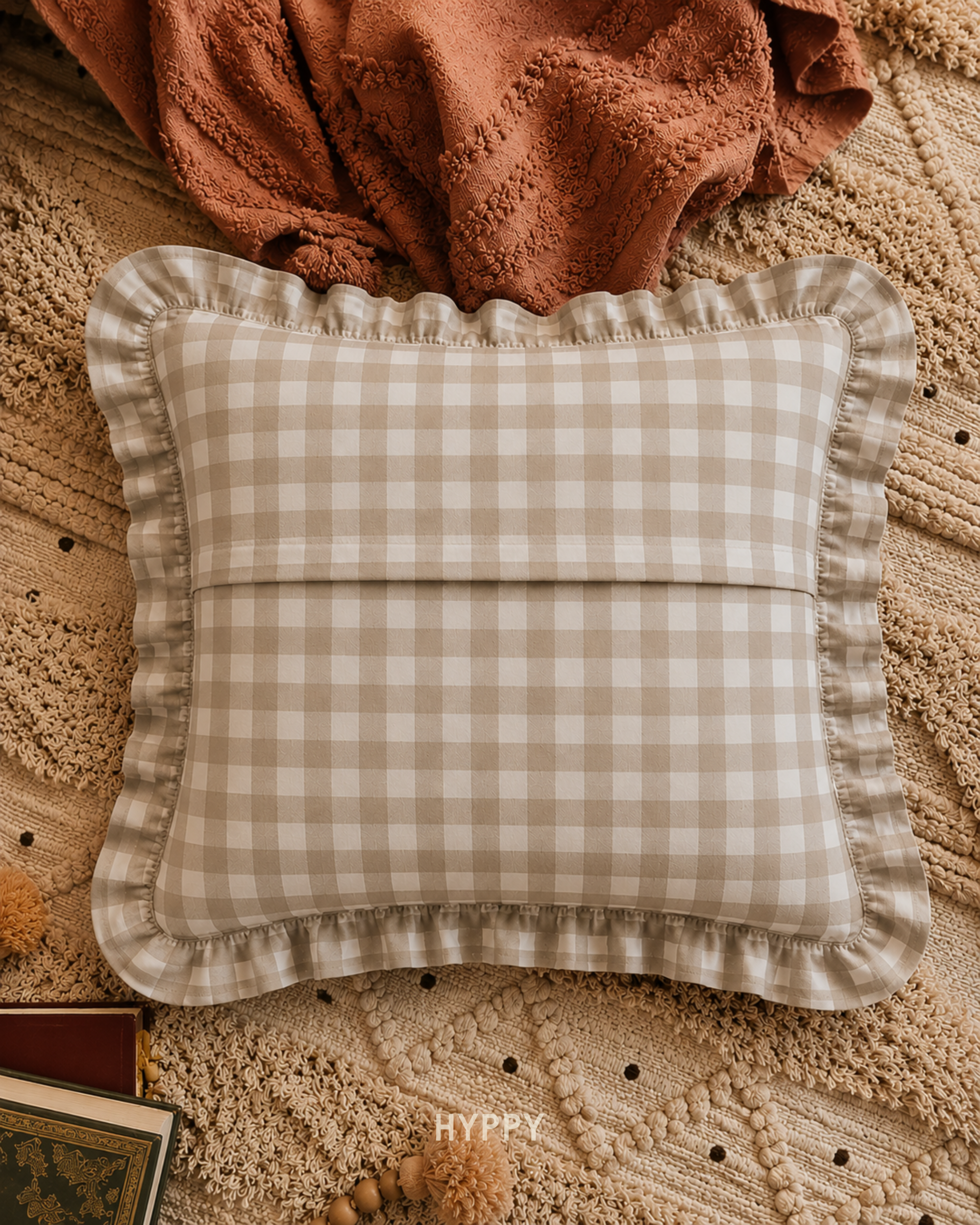 Lush Gingham Ruffle Cushion Cover
