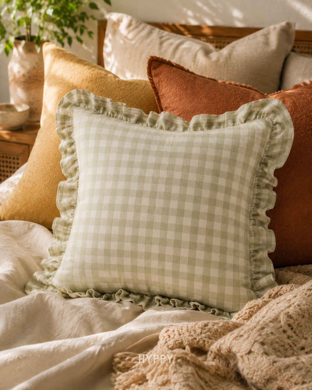 Lush Gingham Ruffle Cushion Cover