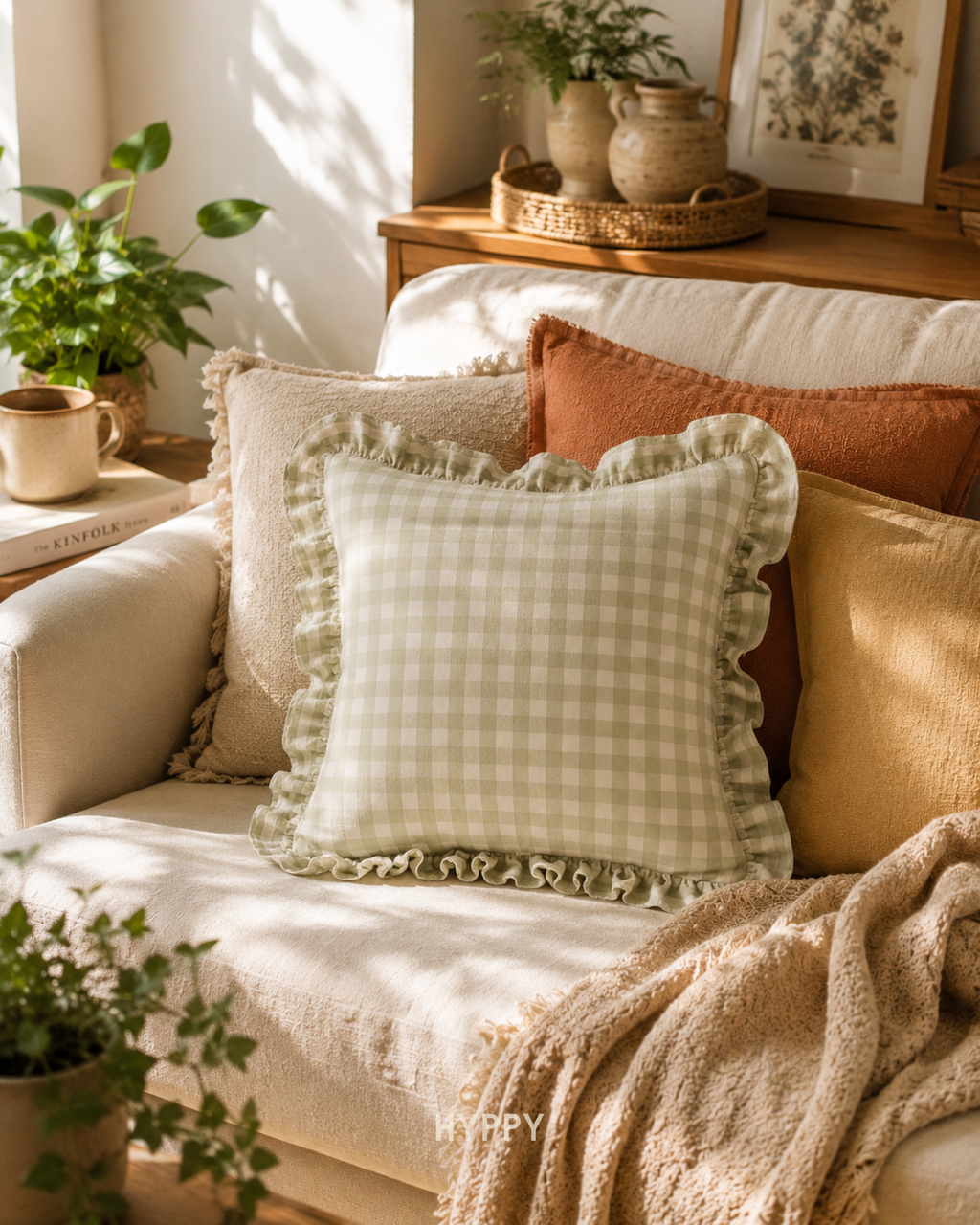 Lush Gingham Ruffle Cushion Cover