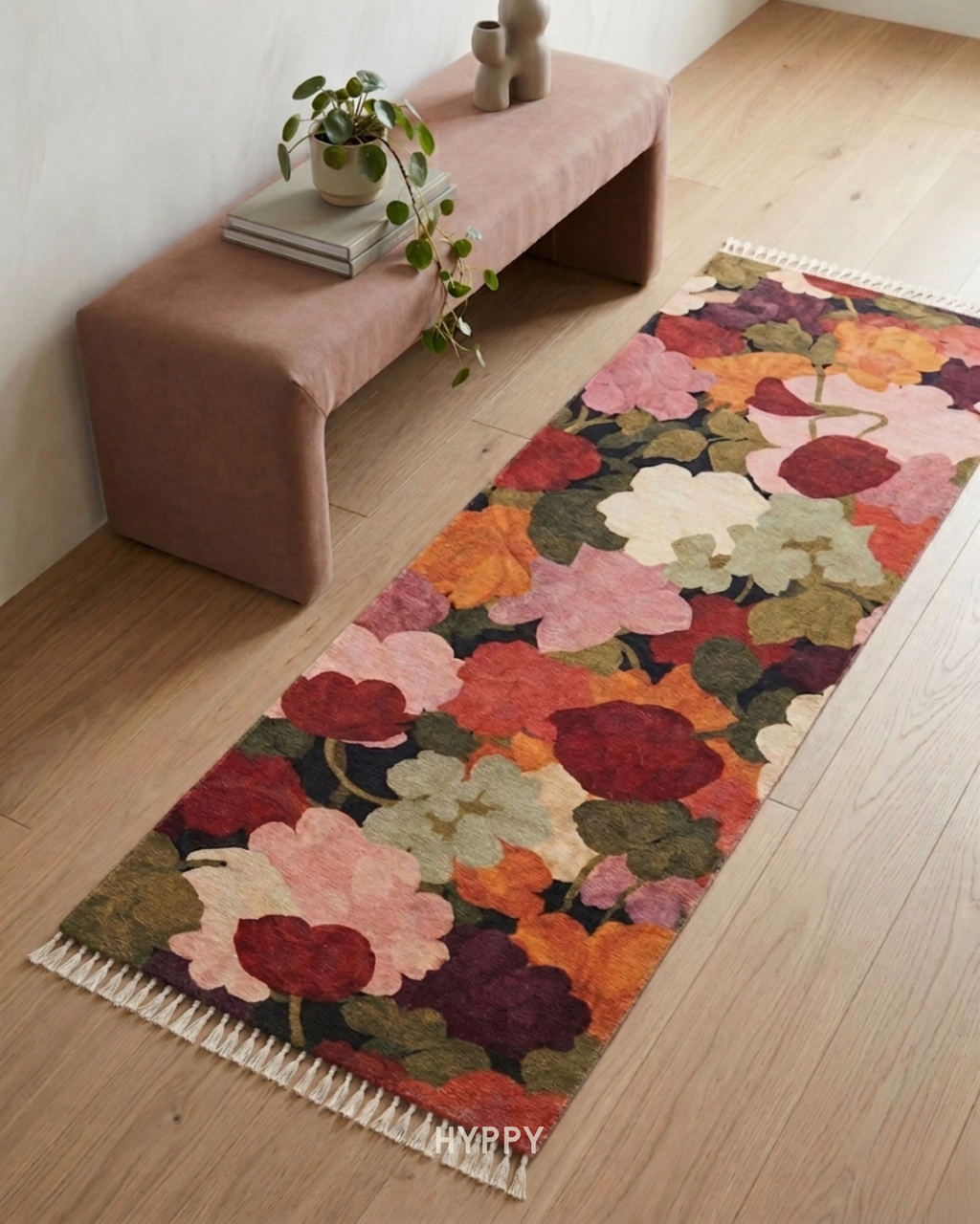 Full Bloom Chenille Runner — boho rug, handcrafted in India by Hyppy