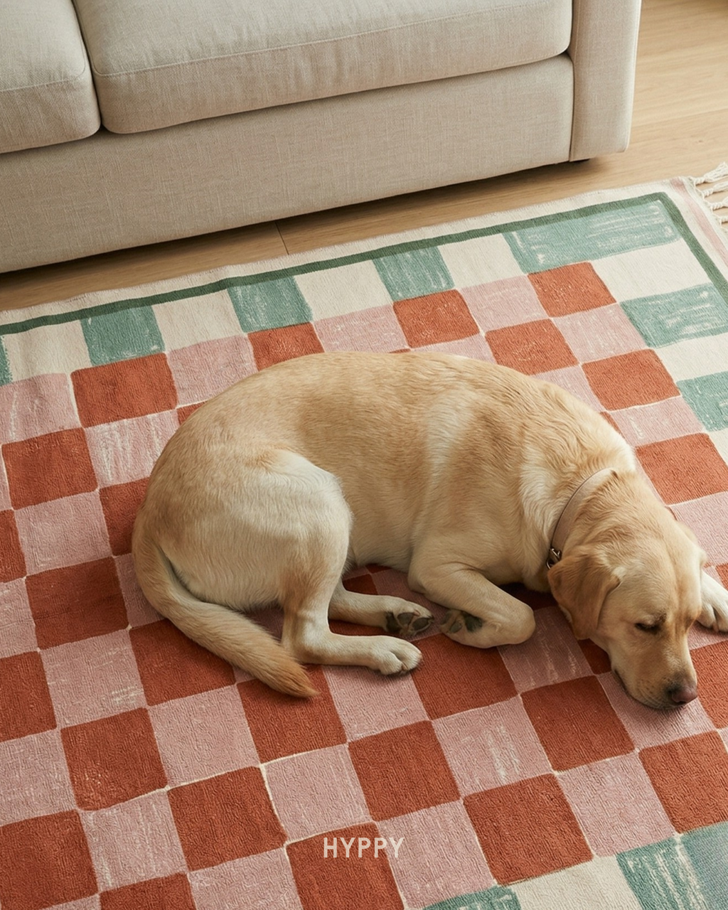 Dopamine Checks Chenille Rug — boho rug, handcrafted in India by Hyppy
