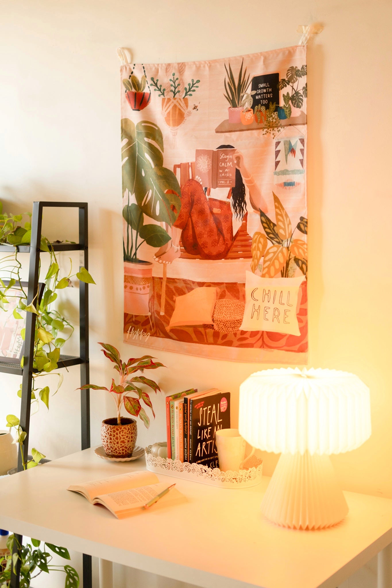 Zoomed-in image of the Boho Tapestry's corner, displaying the built-in loops for easy hanging with nails or adhesive hooks.

