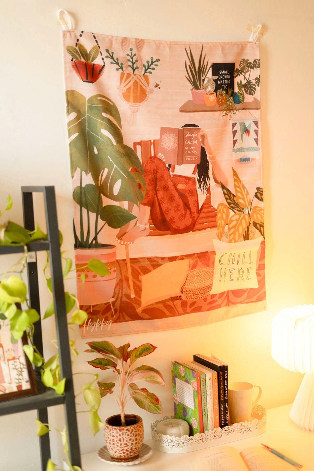 Detailed view of the Boho Tapestry's texture, showcasing the high-quality polycanvas material and vibrant print details.

