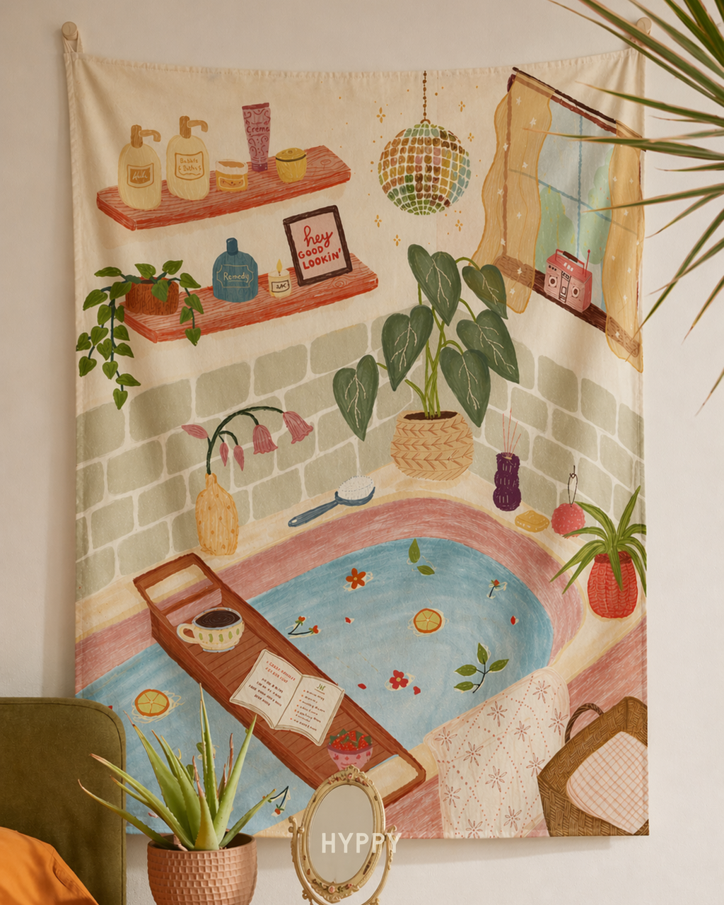 Self Care Day Tapestry — boho wall tapestry, handcrafted in India by Hyppy