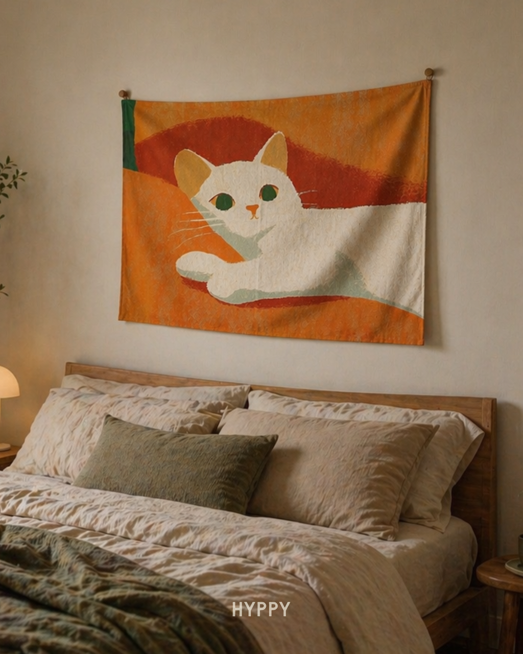 Sleepy Cat Tapestry — boho wall tapestry, handcrafted in India by Hyppy