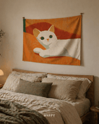 Sleepy Cat Tapestry — boho wall tapestry, handcrafted in India by Hyppy
