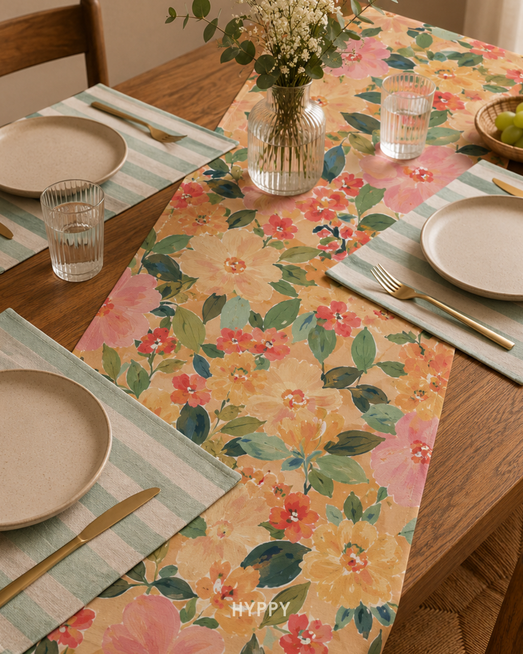 Garden Party Table Runner — boho table runner, handcrafted in India by Hyppy