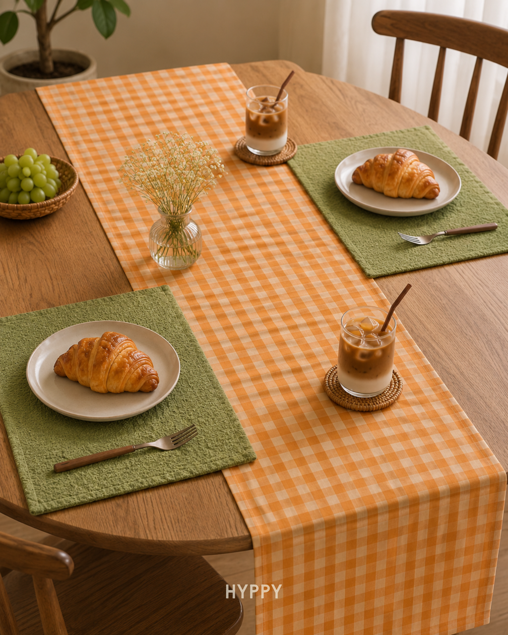 Peachy Gingham Table Runner