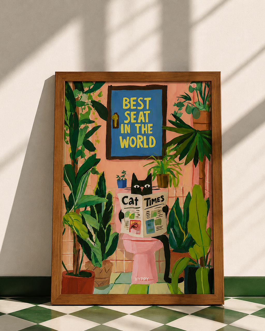 Best Seat in the World Print — quirky cat bathroom wall art, handcrafted in India by Hyppy