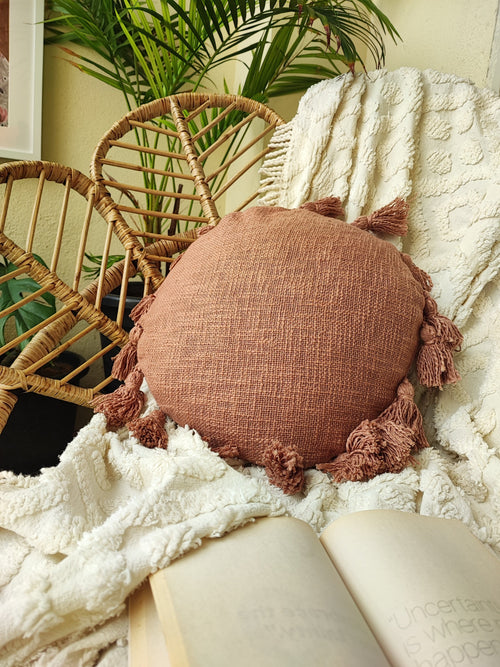 Sage Tassel Pillow Cover-Pillows-Hyppy.in-14inch x 14inch-Without filler-Hyppy.in