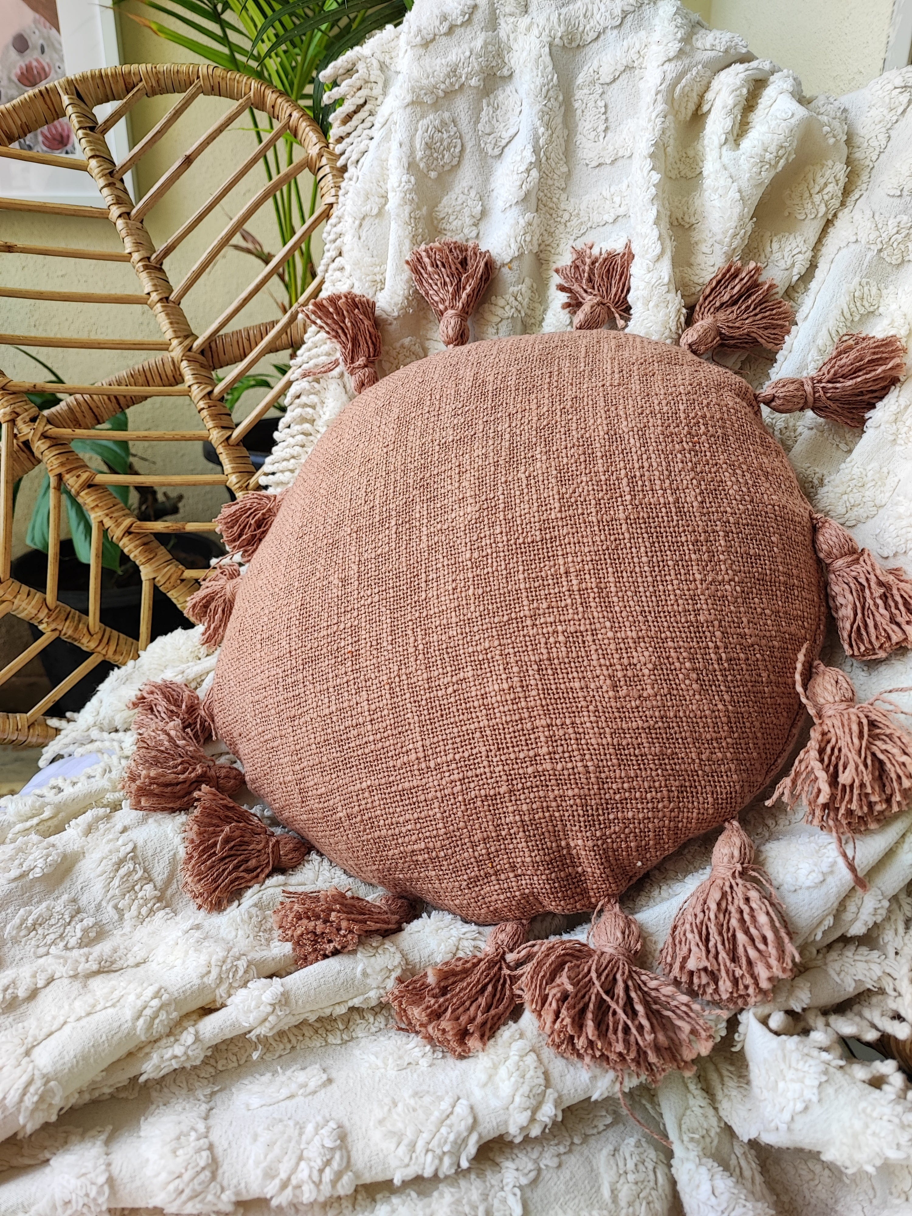 Sage Tassel Pillow Cover-Pillows-Hyppy.in-14inch x 14inch-Without filler-Hyppy.in